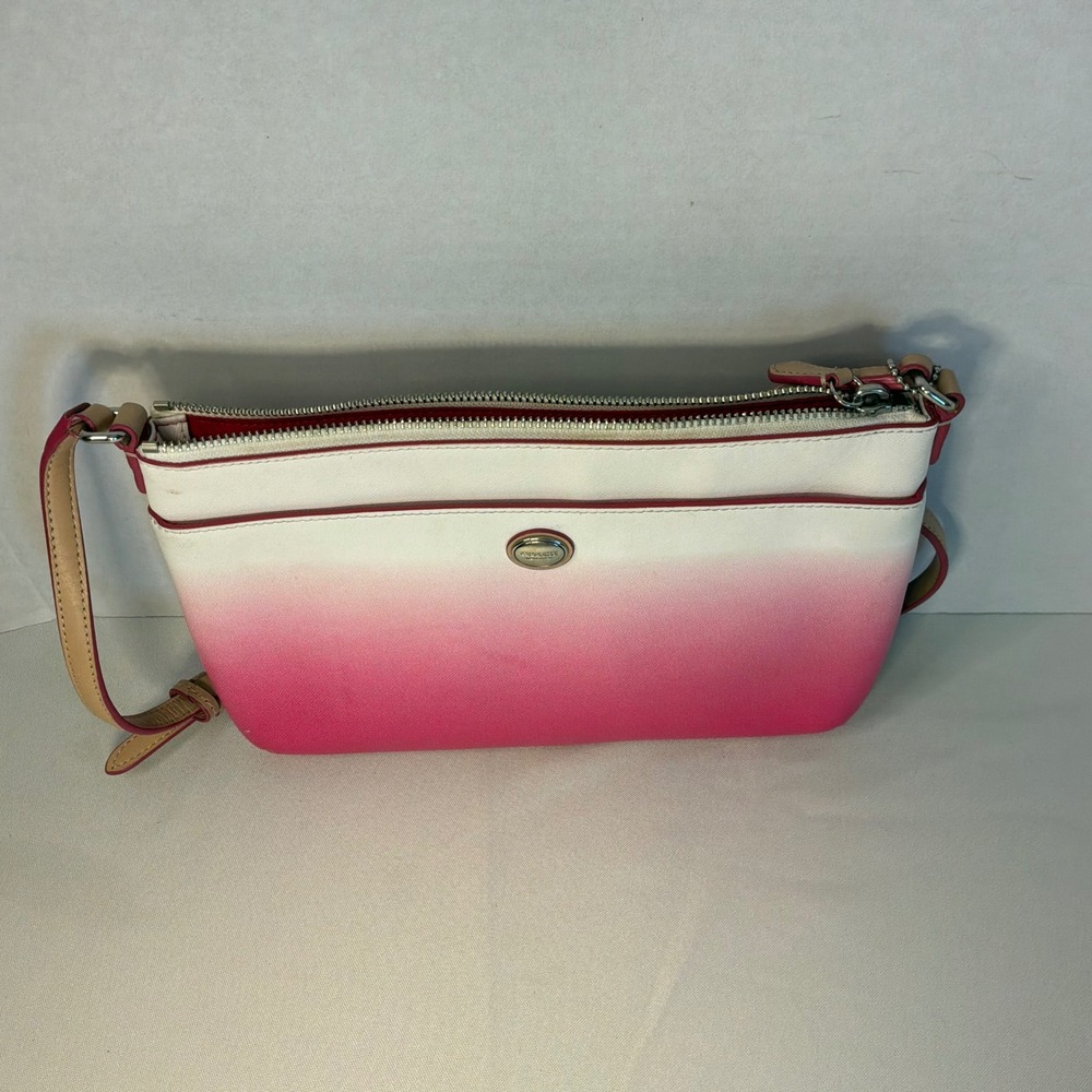 Coach Peyton East/West Ombre Pink White Saffiano Leather Crossbody Bag Zip  COA
